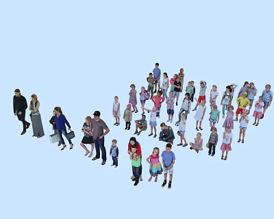 Large Group of Diverse People with Different Ages Standing Together in Casual Clothing 3d model