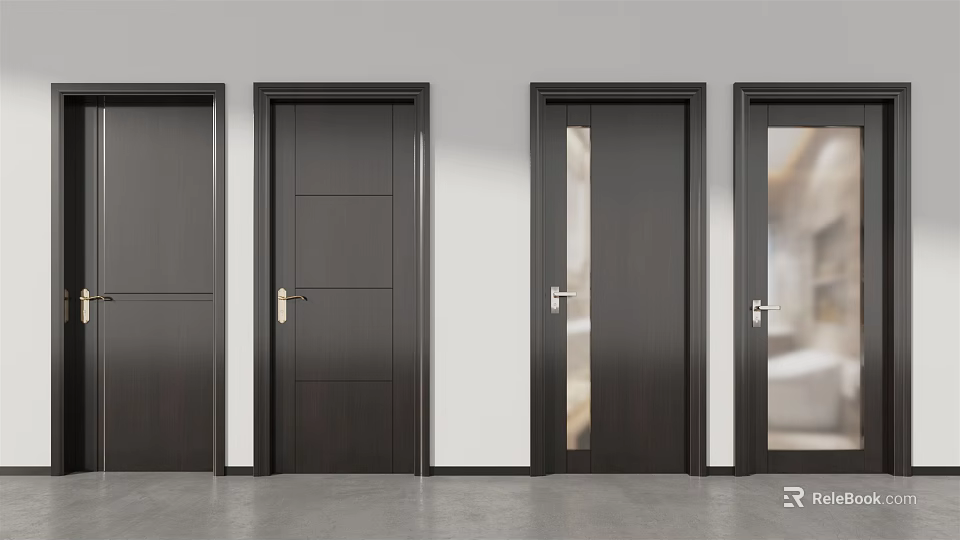 Modern Interior Hinged Doors Featuring Different Designs With Wooden Panels And Glass Inserts 3d model 