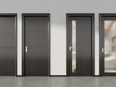 Modern Interior Hinged Doors Featuring Different Designs With Wooden Panels And Glass Inserts 3d model