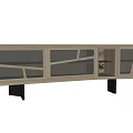 Modern Wooden TV Stand With Black Glass Doors And Storage Design