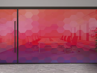 Glass Partition With Red Purple Gradient Hexagonal Pattern In Office Meeting Room 3d model