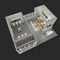 BOJAX Exhibition Booth Design With White Striped Walls Green Accents And Display Screens