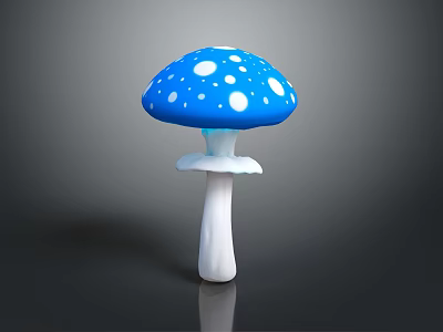 Vibrant Blue Mushroom with White Spots and White Stem Decorative Plant 3d model