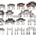 Traditional Chinese Memorial Archways Featuring Various Classical Architectural Designs 3d model
