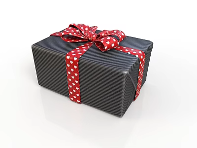 Black Striped Gift Box With Red Polka Dot Bow And Ribbon For Daily Use 3d model