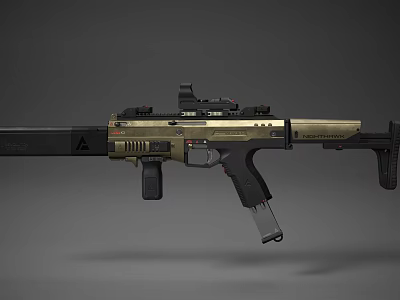 Modern Tactical Rifle With Gold And Black Finish Scope Attachment And Sleek Design 3d model