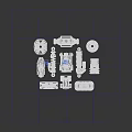 Black Red Mechanical Components Collection Featuring Various Gear Spring And Housing Parts