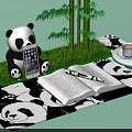Panda Themed Decor With Doll Smartphone Bamboo Grass Open Book Pen And Coffee Cup