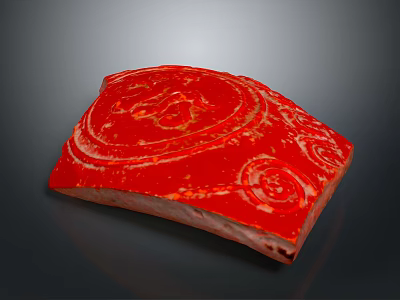 Red Wooden Stone Slab With Carved Spiral Patterns And Glossy Surface 3d model