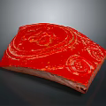 Red Wooden Stone Slab With Carved Spiral Patterns And Glossy Surface