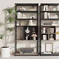 Modern Double Storage Shelves With Decorative Items Books And Potted Plant