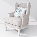 Vintage Style Single Sofa With White Wooden Frame Carved Details And Blue White Floral Cushion