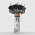 Creative Building Blocks Tower Model With Black Top Orange Accents White Base And Small Door