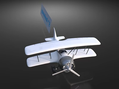 Vintage White Biplane Passenger Plane Featuring Blue Aircraft Logo And Propeller 3d model