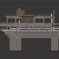 Industrial Platform Structure With Wooden Deck Metal Railings And Support Columns
