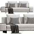 Modern Light Fabric Sectional Sofa With Multiple Pillows And Throw Blanket 3d model