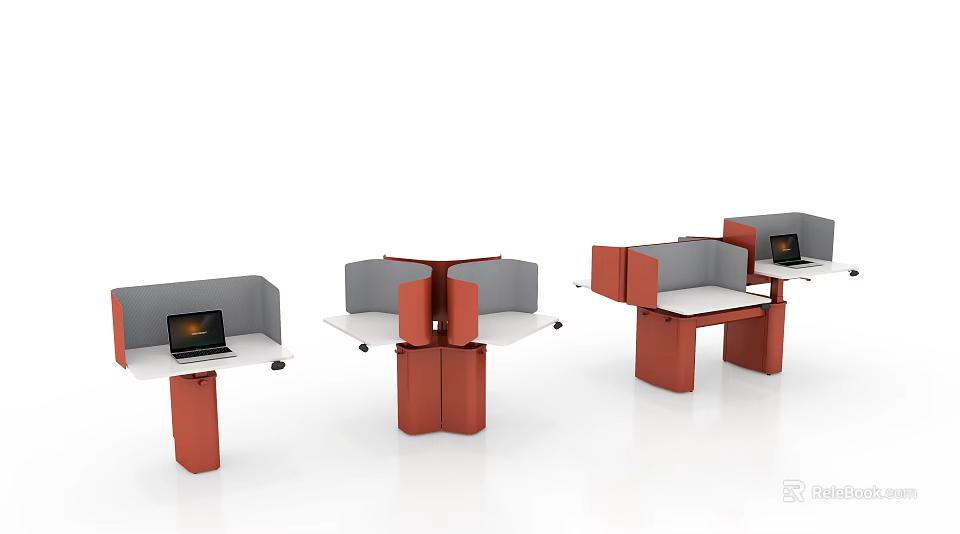 Modern Red And White Office Side Desks With Three Unique Tabletop Styles 3d model