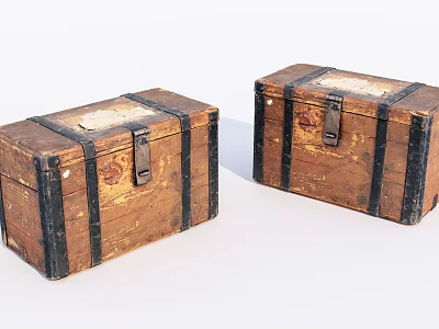 Vintage Wooden Trunks With Weathered Finish Black Straps And Metal Latches 3d model