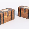 Vintage Wooden Trunks With Weathered Finish Black Straps And Metal Latches