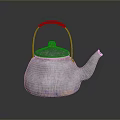 Shiny Stylish Household Teapot With Silver Metal Texture And Wooden Handle