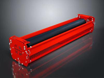 Red Industrial Roller Device With Black Cylinder And Metal Frame Structure 3d model