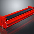 Red Industrial Roller Device With Black Cylinder And Metal Frame Structure 3d model