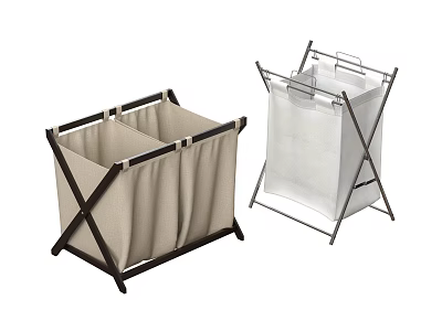 Beige And White Fabric Storage Baskets With Metal Frames Double And Single Compartment 3d model