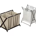 Beige And White Fabric Storage Baskets With Metal Frames Double And Single Compartment 3d model