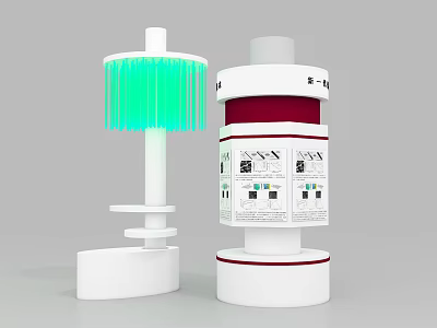 Modern Multi Tiered Display Shelves With Green Illuminated Accents And Product Posters 3d model