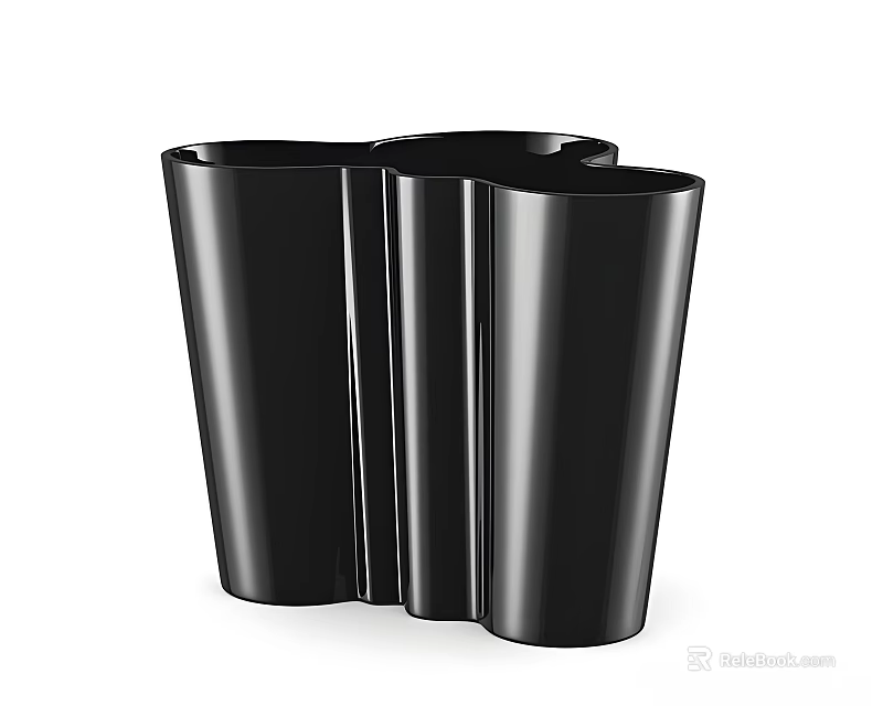 Glossy Black Modern Vase With Three Connected Cylindrical Shapes For Home Decor 3d model 