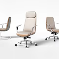 Modern Office Chairs with Beige Leather Upholstery Adjustable Backrest and Swivel Wheels Design