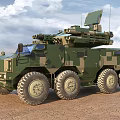 Armored Military Vehicle with Camouflage Paint Multi Wheel Roof Mounted Military Equipment on Desert Terrain