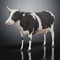 3D Rendered Black And White Spotted Cow Standing On Black Background With Reflection