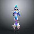 3D Animated Character Model With Blue Hair And Double Fish Tails In Ornate Costume