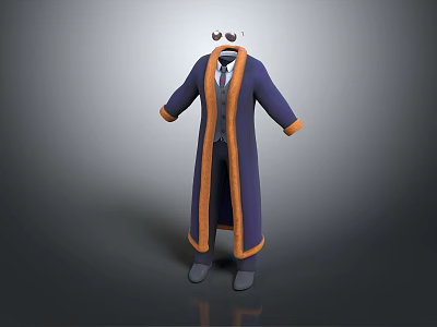Dark Blue Long Coat With Orange Trim And Suit And Tie Underneath 3d model