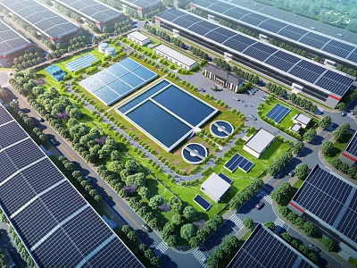 Industrial Factory Complex With Solar Panels Green Landscaping And Multiple Buildings 3d model