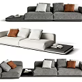 Modern Multi Seater Sectional Sofa With Gray White Pillows And Side Table 3d model