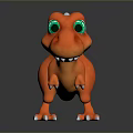 Cute Orange Cartoon Dinosaur Character Creature With Green Eyes White Spikes And Claws