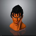 Fierce Character Head Model With Red Skin Black Spiky Hair And White Eyes