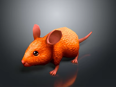 Game And Movie Character Orange Furry Mouse 3D Model With Large Ears And Black Eyes 3d model
