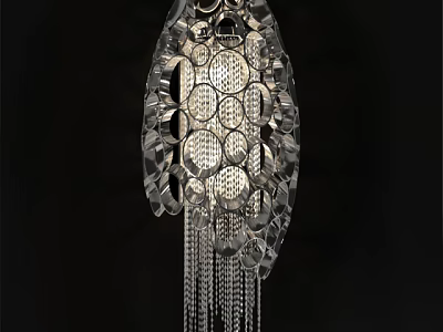 Elegant Modern Crystal Chandelier With Circular Glass Elements And Hanging Chains 3d model