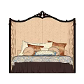 Double Bed with Tufted Headboard Patterned Bedspread and Decorative Pillows 3d model