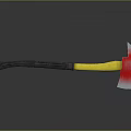 Axe With Red Head And Yellow Gray Handle On Gray Background With Reflection