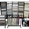 Fabric Samples Display With Branded Racks And Rolled Textiles In Showroom 3d model
