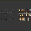 Kitchen Shelving Units with Hooks for Utensils and Multi Tier Shelves Holding Storage Jars