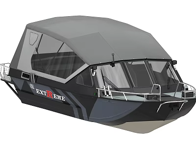 Modern Explorer Yacht Featuring Gray Canopy Railing and Large Windows for Adventure 3d model