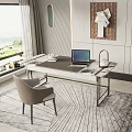 Modern Desk Interior Design With Laptop Chair Scenic Window View And Rug