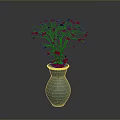 Green Vase Adorned With Red Leaves And Branches In Minimalist