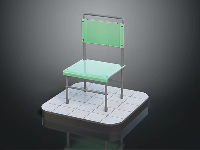 Green Chair With Metal Frame And Green Seat And Backrest On White Tile Platform 3d model