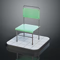 Green Chair With Metal Frame And Green Seat And Backrest On White Tile Platform